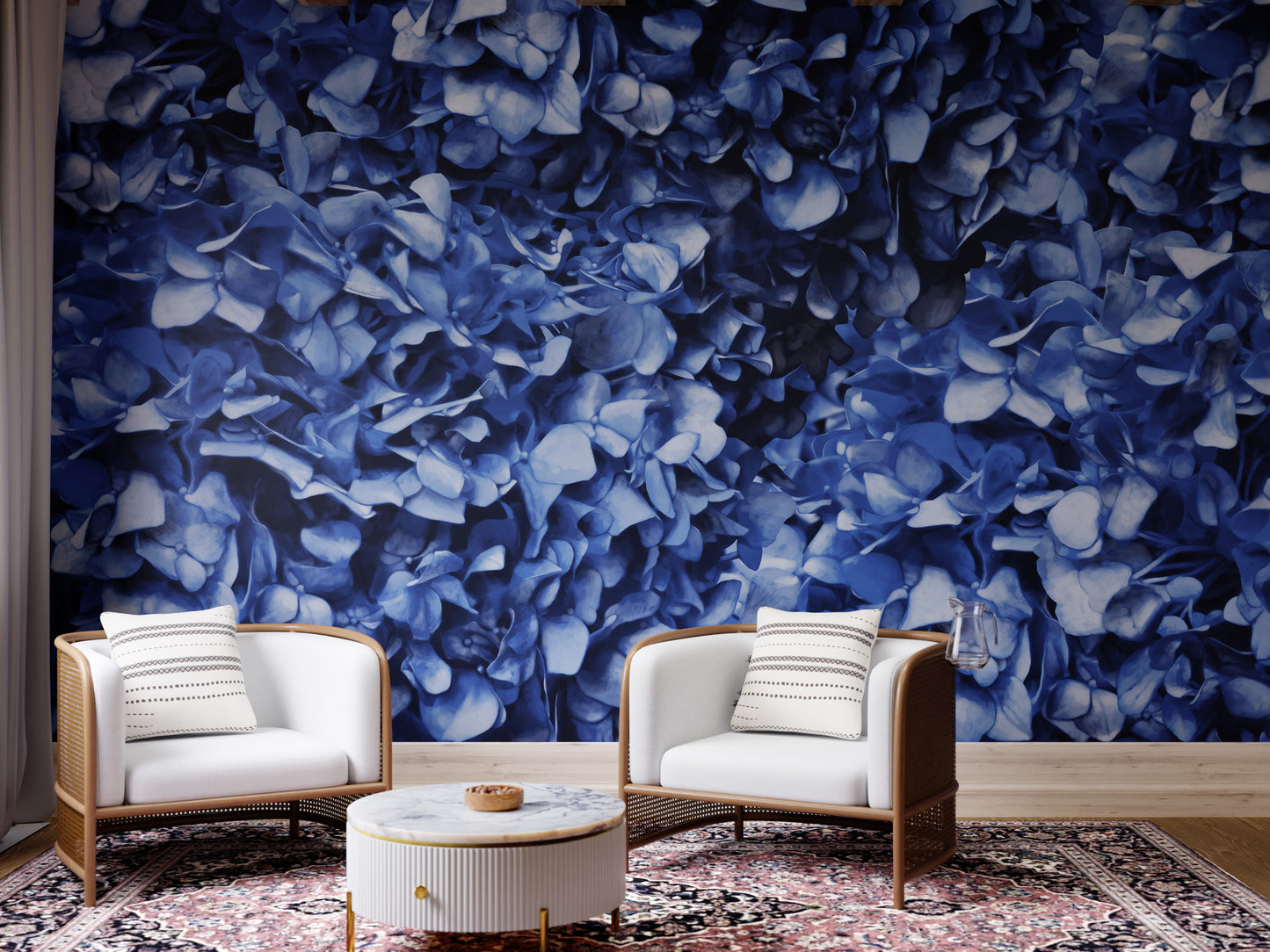 Dusty Blue Hydrangea Mural Wallpaper