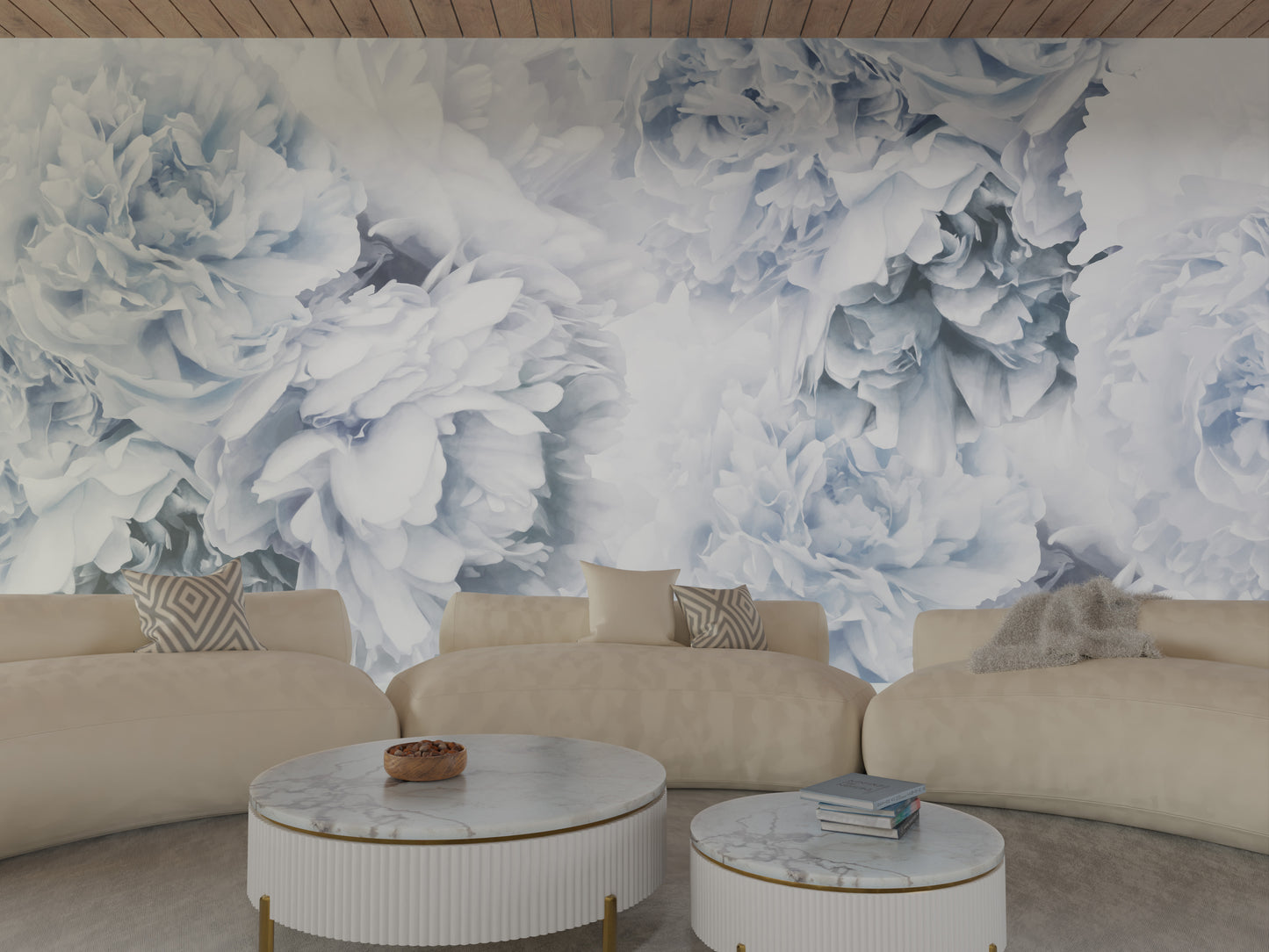 Blue Peony Mural Wallpaper