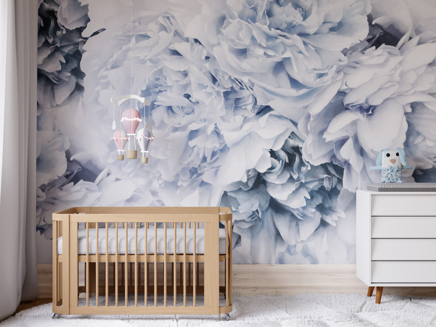 Blue Peony Mural Wallpaper