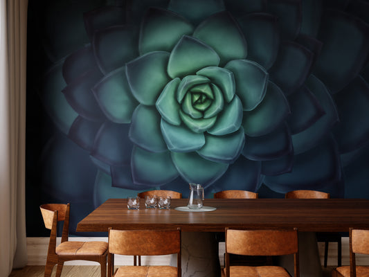 Deep Blue Echeveria Mural Wallpaper