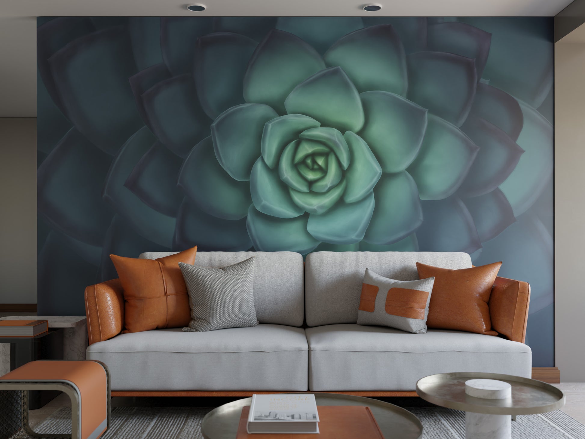 Deep Blue Echeveria Mural Wallpaper