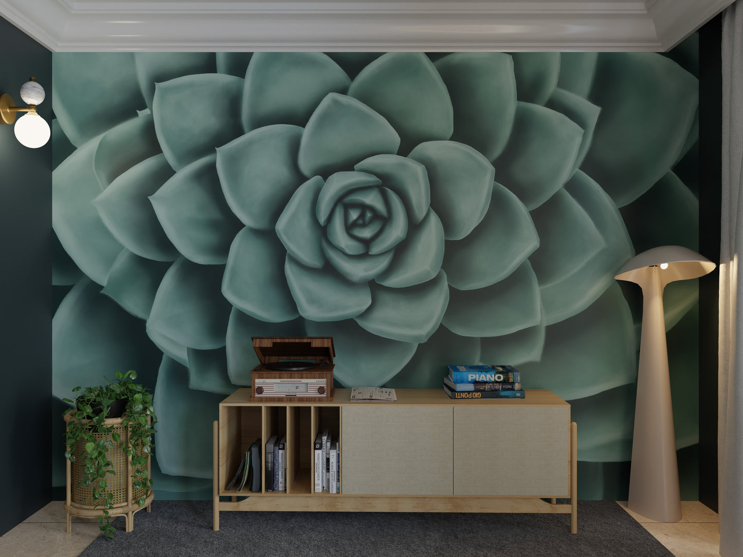 Mint Green Echeveria Mural Wallpaper