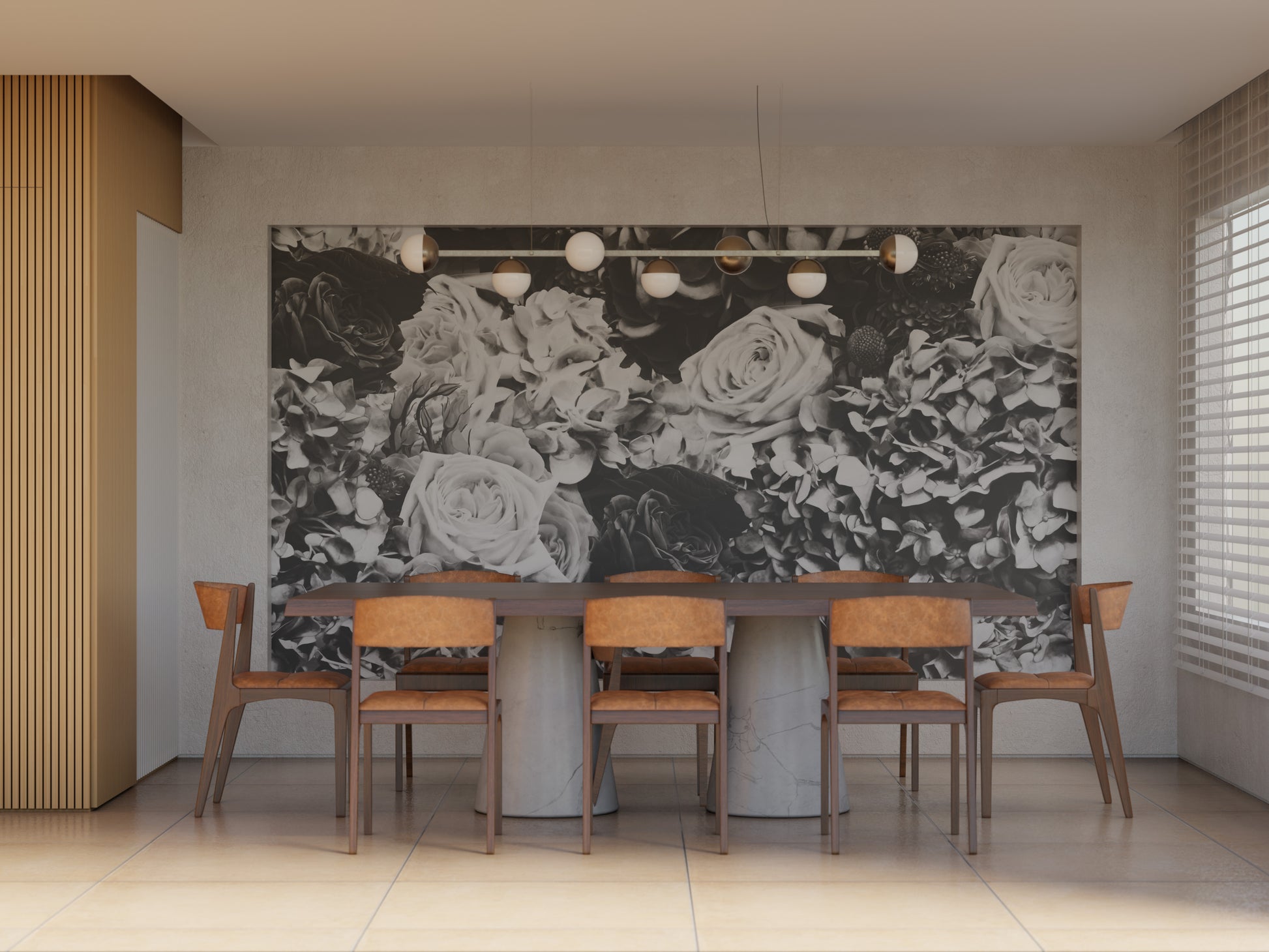 Black & White Bouquet Mural Wallpaper