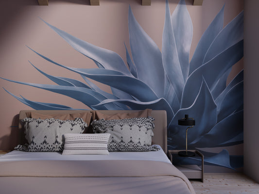 Blue on Peach Agave Mural Wallpaper