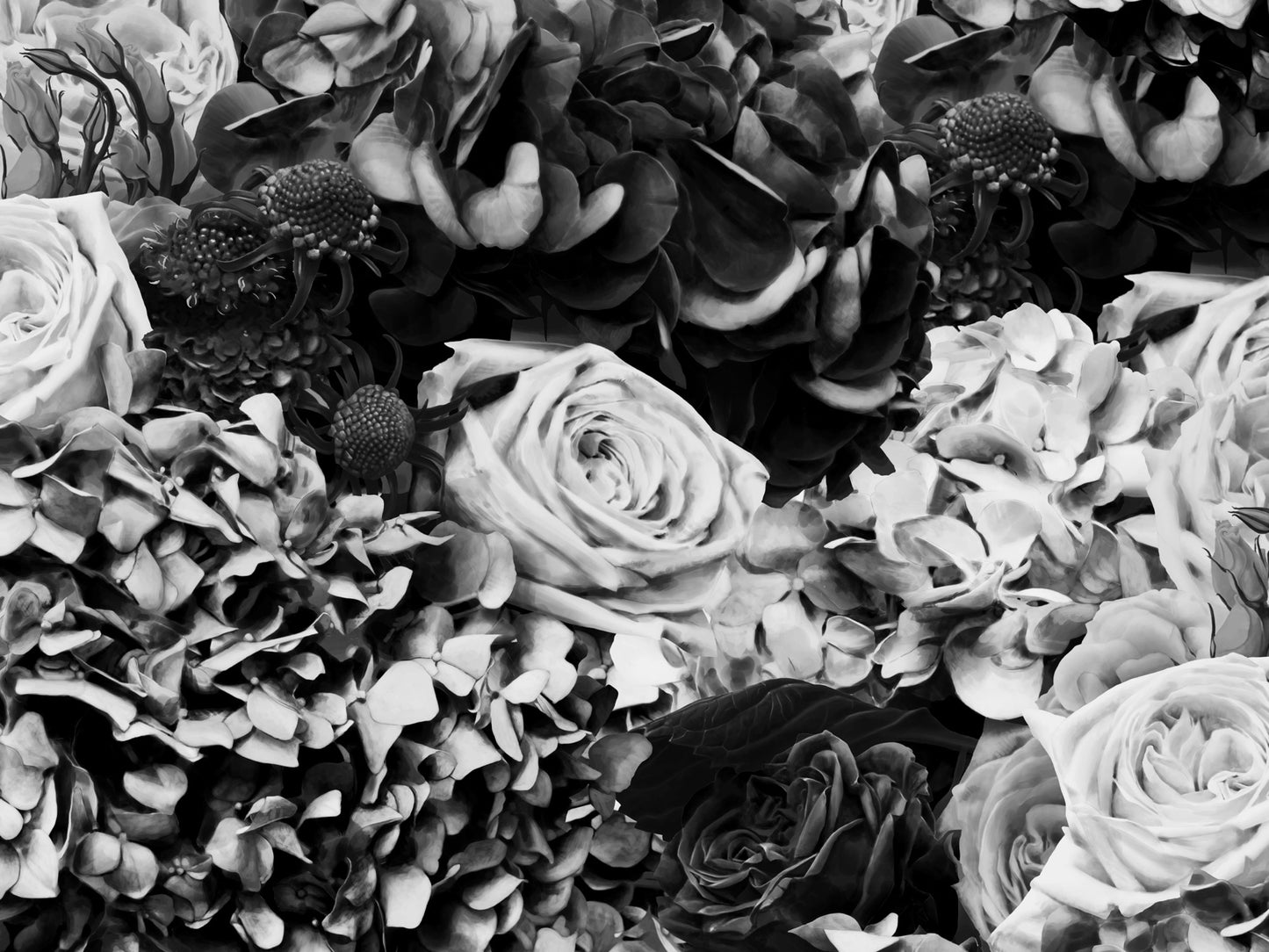 Black & White Bouquet Mural Wallpaper