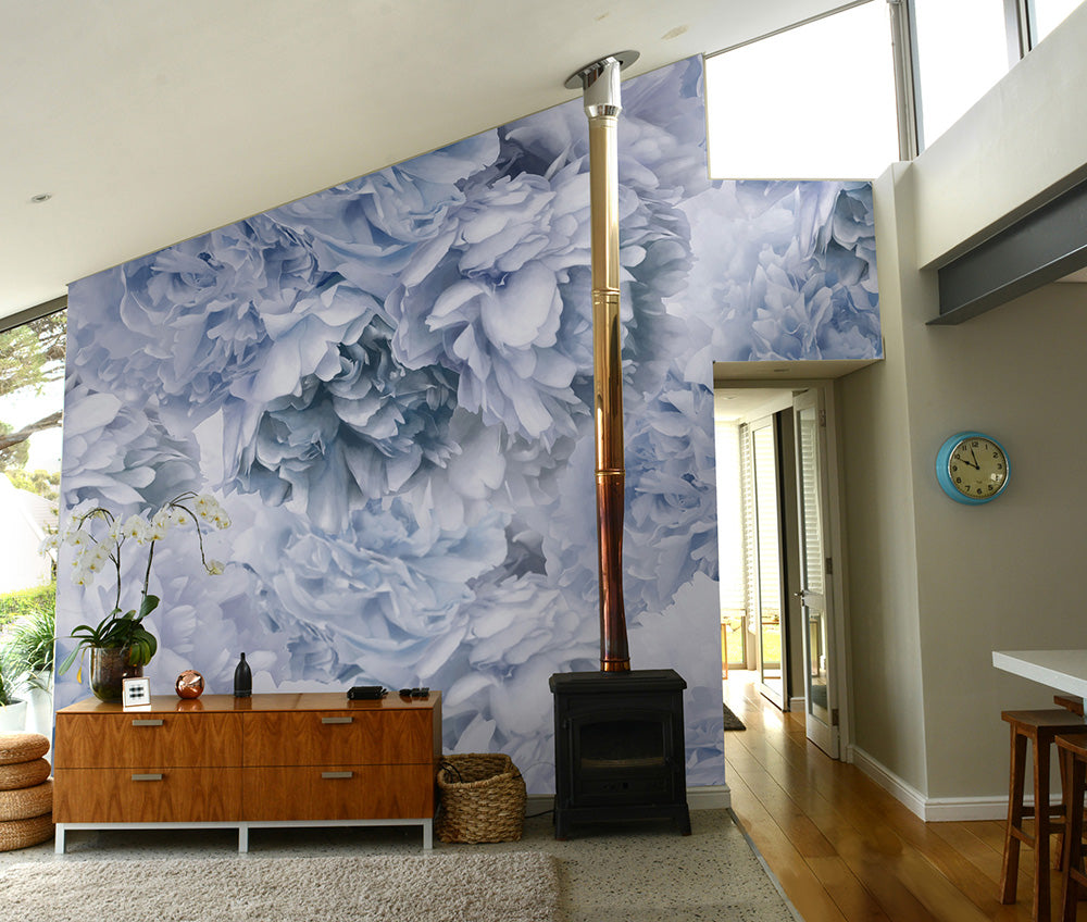 Blue Peony Mural Wallpaper
