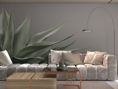 Green on Grey Agave Mural Wallpaper