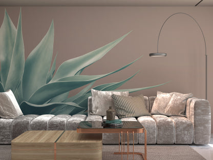 Pale Green on Dusty Pink Agave Mural Wallpaper