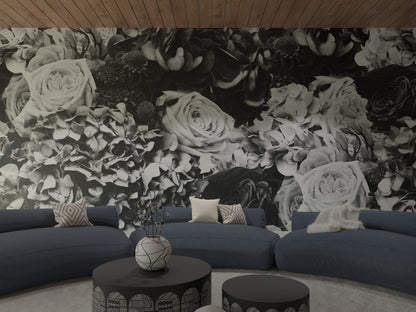 Black & White Bouquet Mural Wallpaper